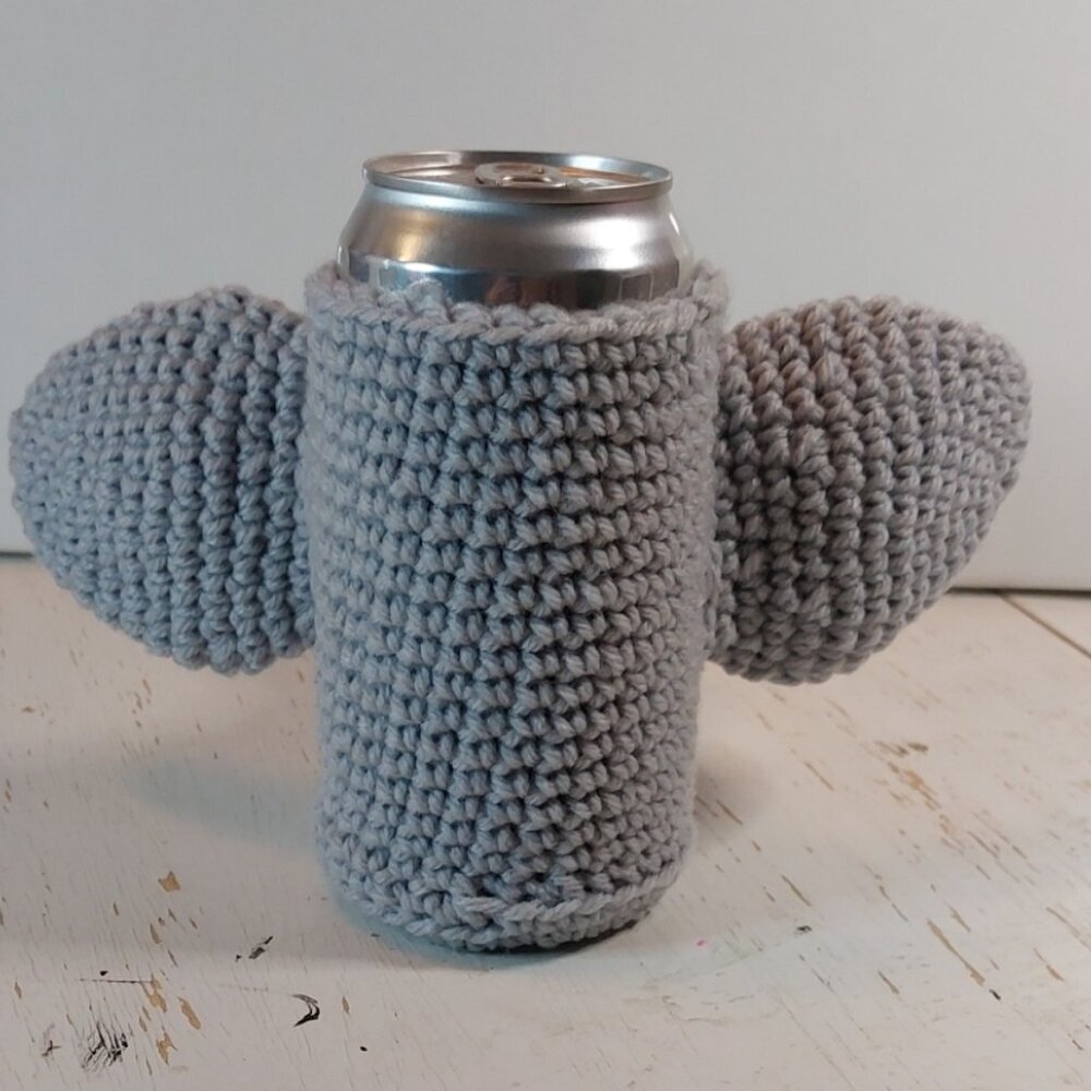 Fun Elephant Koozie Handmade Gift Idea Crochet Animal Whimsical Unique Creative - Picture 5 of 8